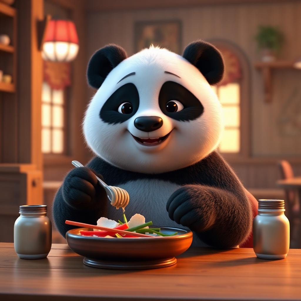 Furnishpanda mascot using the Barcelona 6 Seater Solid Wood Dining Set