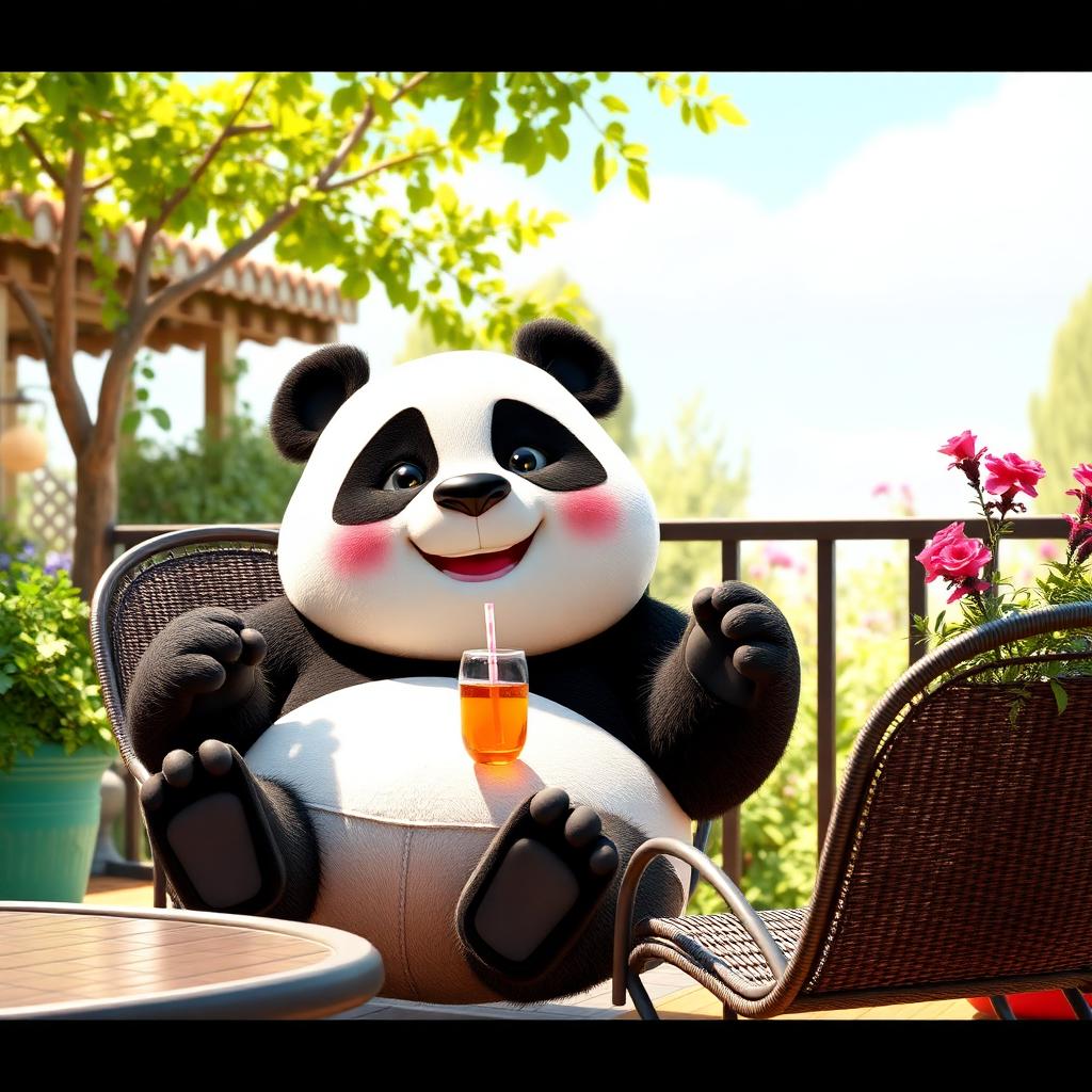Furnishpanda mascot using the Palma Rattan & Metal Outdoor Lounge Chair